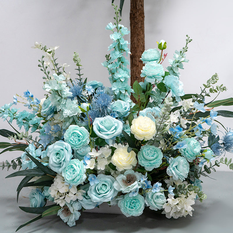 Conjunto de Arco de Boda Artificial en Azul Menta y Blanco – Fondo Floral Romántico para Bodas en la Playa o en Verano FA-262