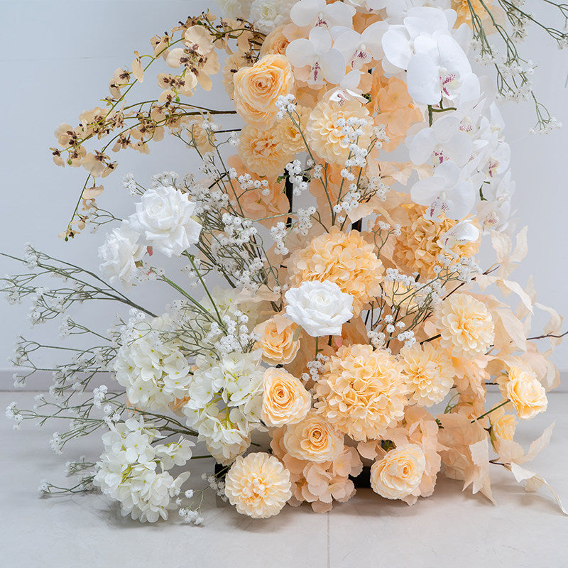 Valar Flower Champagne White Floral Wedding Arch – Luxury Faux Flower Arch for Ceremony & Event Backdrop VA-392