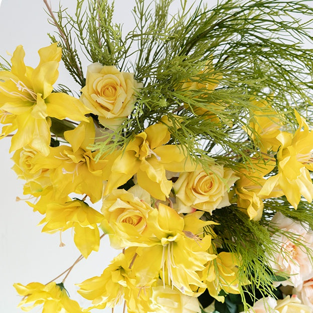 قوس قرن الأزهار بشكل القمر الأنيق لحفلات الزفاف - قوس أزهار صناعية للزفاف، الفعاليات، والمناسبات الخاصة VA-313