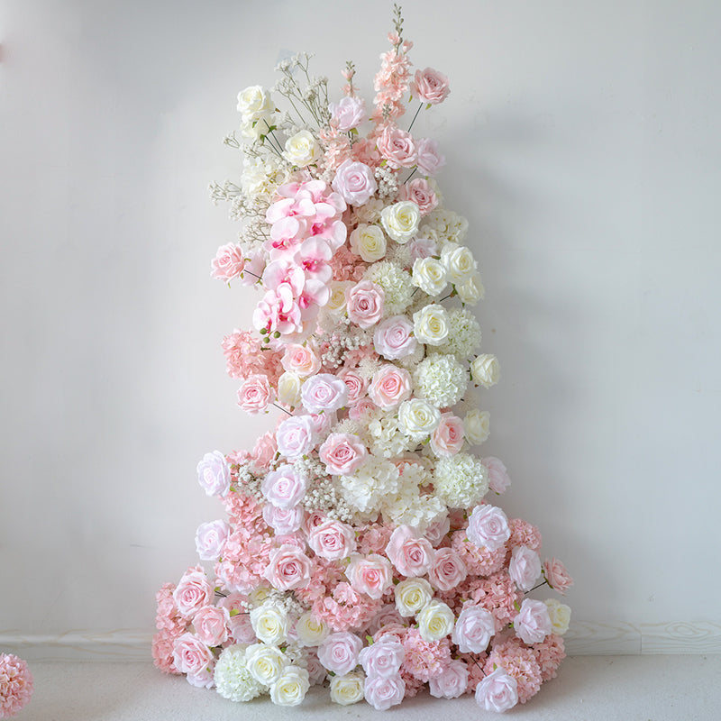 Valar Blush Pink & White Horn Arch, Artificial Floral Backdrop, Elegant Wedding Ceremony Decor, Luxurious Event Photography Prop VA-334