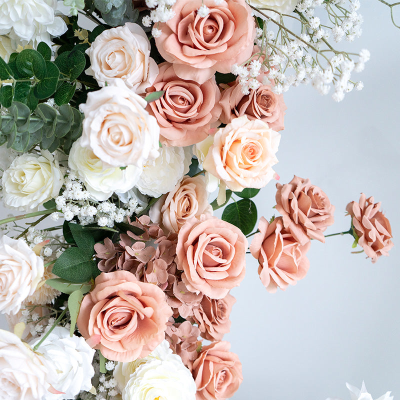 قوس قرن زهري أنيق على شكل قمر بلون القهوة على الطراز الأوروبي - قوس زهور صناعية للزفاف، الفعاليات، والمناسبات الخاصة VA-316