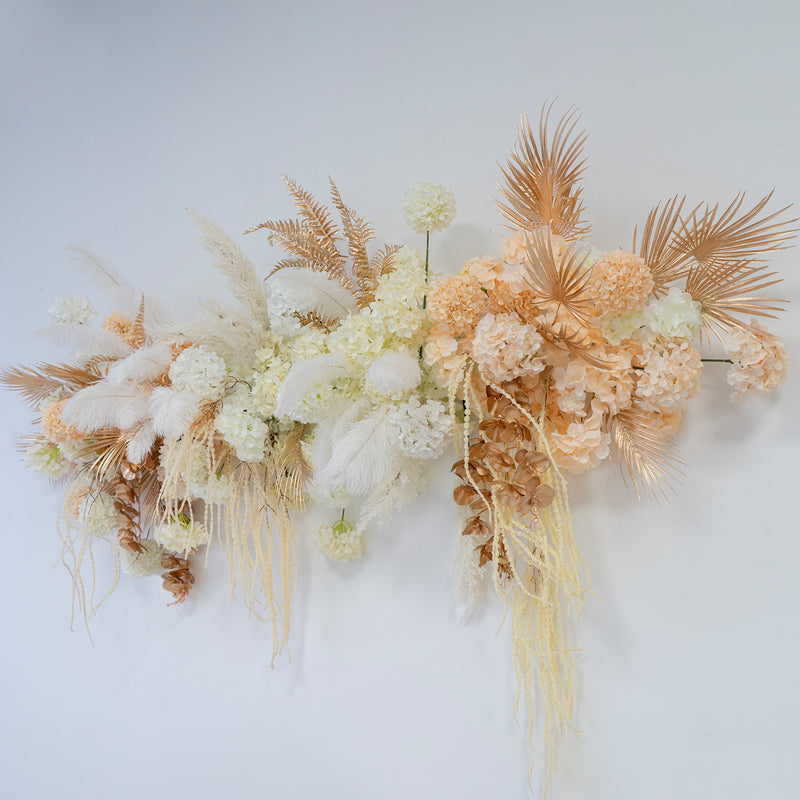 Champagne and White Floral Wall and Centerpieces, Artificial Wedding Backdrop, Event Party Decor FA-207