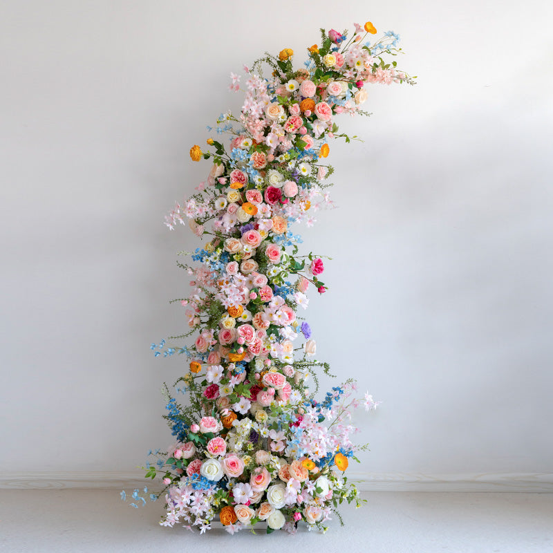 Arche florale élégante en forme de lune pour cérémonie de mariage - Arche de fleurs artificielles pour mariages, événements et occasions spéciales