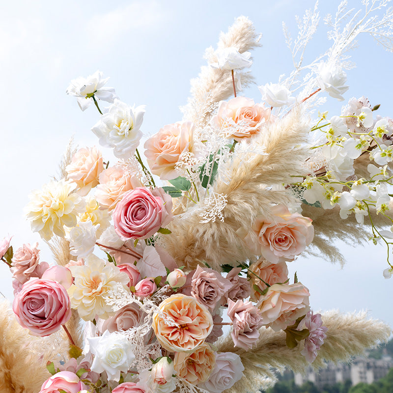 Valar Boho Pampas Horn Arch, Artificial Floral Backdrop, Rustic Wedding Ceremony Decor, Elegant Event Photography Prop VA-336