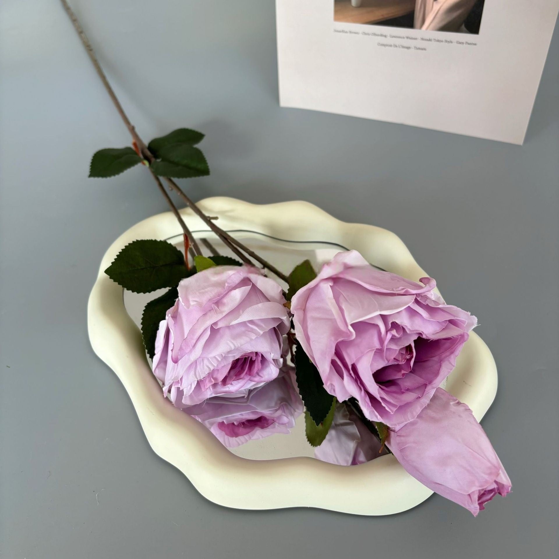 Valar Flower Vintage Edge-Burnt Artificial Rose – Realistic Gradient Petal Snow Mountain Rose Stem FS-1077