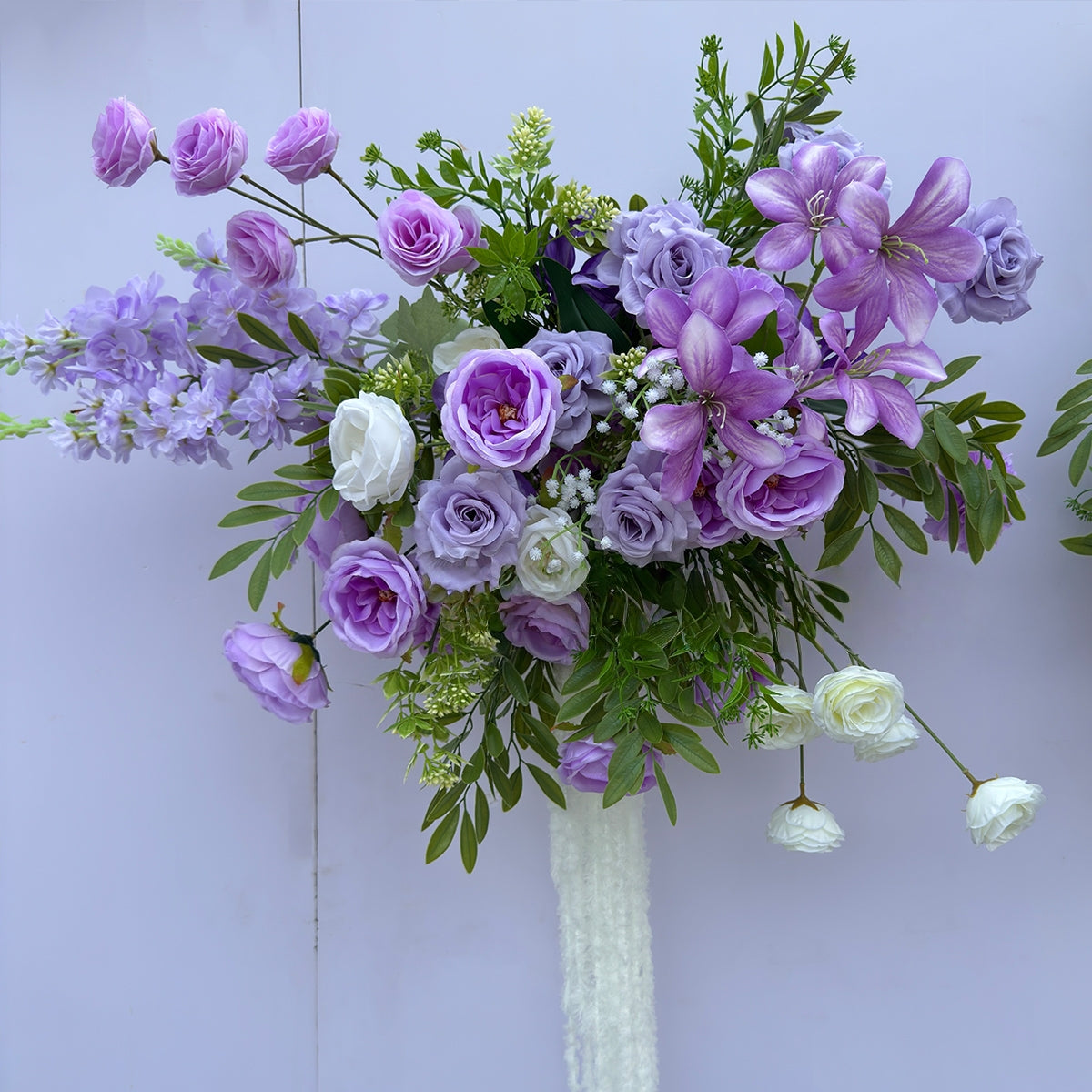 Valar Flower Light Lavender Aisle Floral Runner — Austin Roses & Faux Orchids Wedding Ceremony Decor WF-116