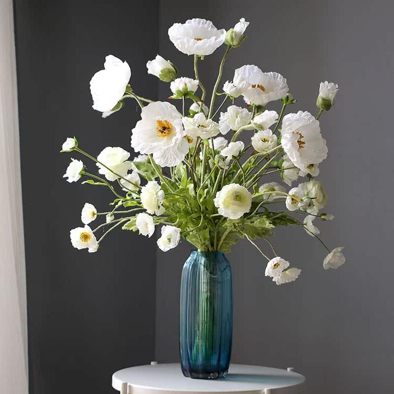 Wild Meadow Faux Flower Bouquet Arrangement – Realistic Artificial Poppy & Sunflower Mix for Wedding, Home, or Event Decoration VB-212 (Without Vase)