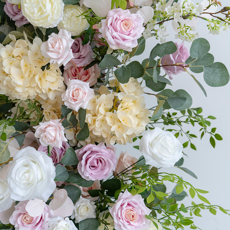 Valar Greenery & Pastel Horn Arch, Fondo Floral Artificial, Decoración Romántica para Ceremonias de Boda, Elegante Accesorio para Fotografía de Eventos VA-340