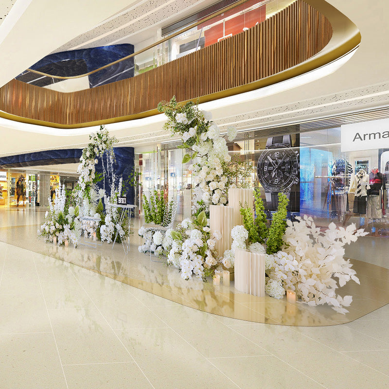 Elegant White & Green Floor Floral Arrangement | Luxury Faux Flowers for Weddings and Event Décor FA-101