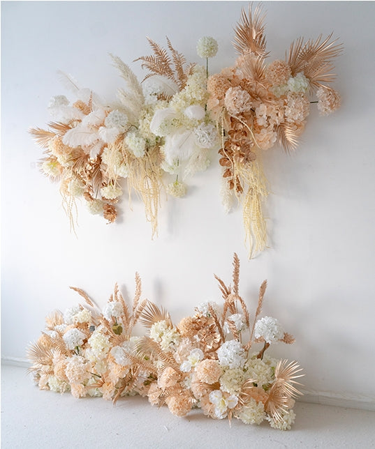 Champagne and White Floral Wall and Centerpieces, Artificial Wedding Backdrop, Event Party Decor FA-207