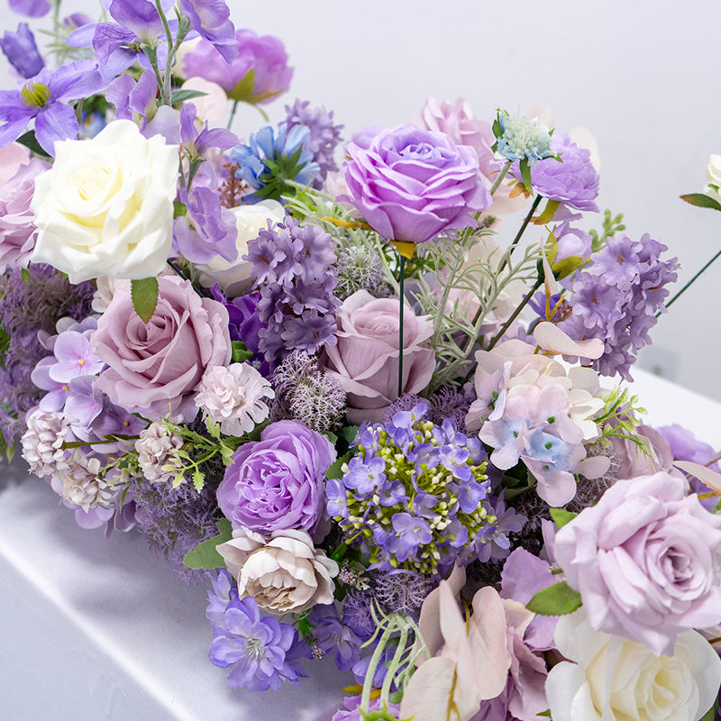 Camino de mesa de boda floral en lavanda y púrpura, arreglo de flores artificiales, decoración para recepción y exhibición de eventos FA-218