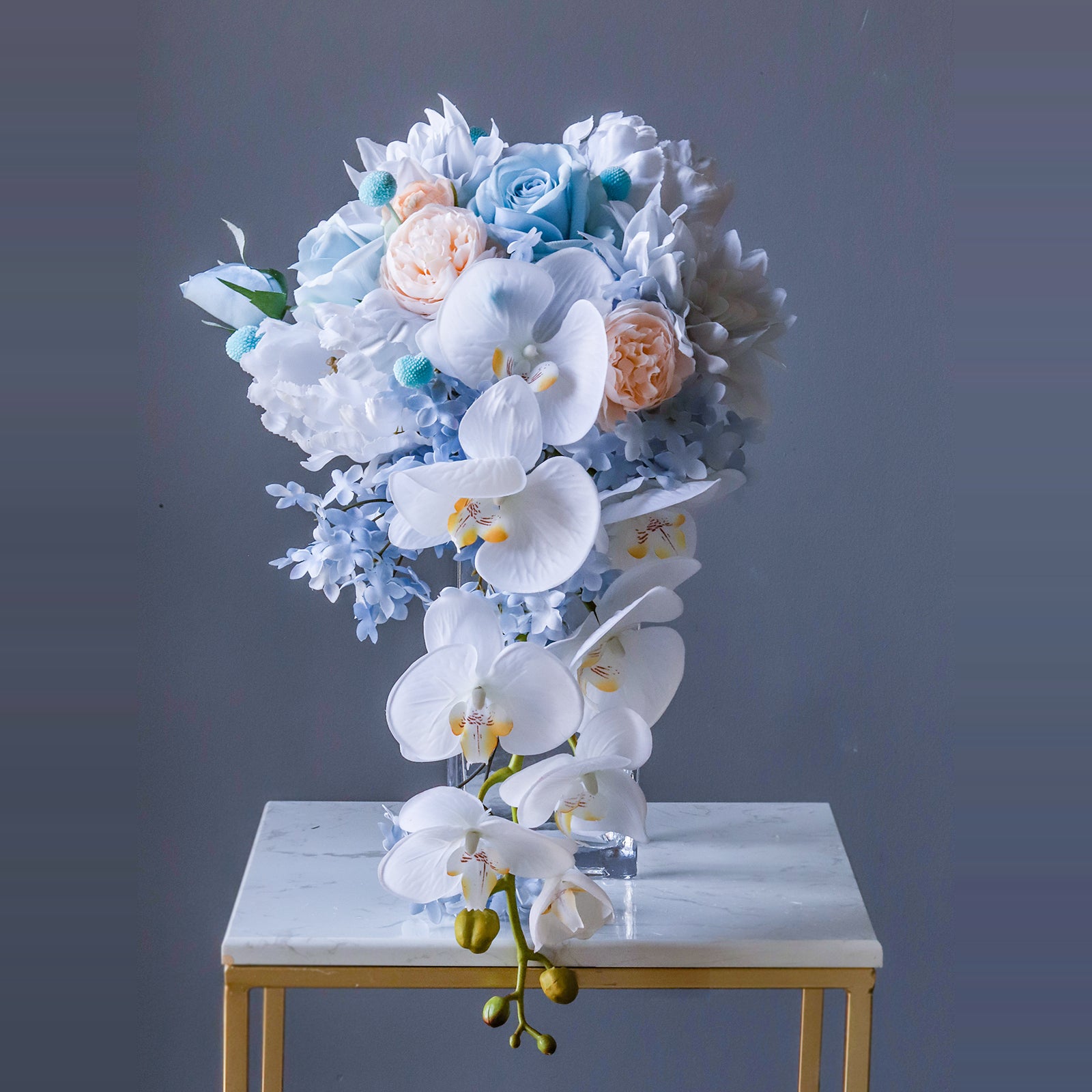 Elegant Cascading Faux Flower Bouquet – Romantic Silk Floral Arrangement for Wedding & Home Décor VB-205 (Without Vase)