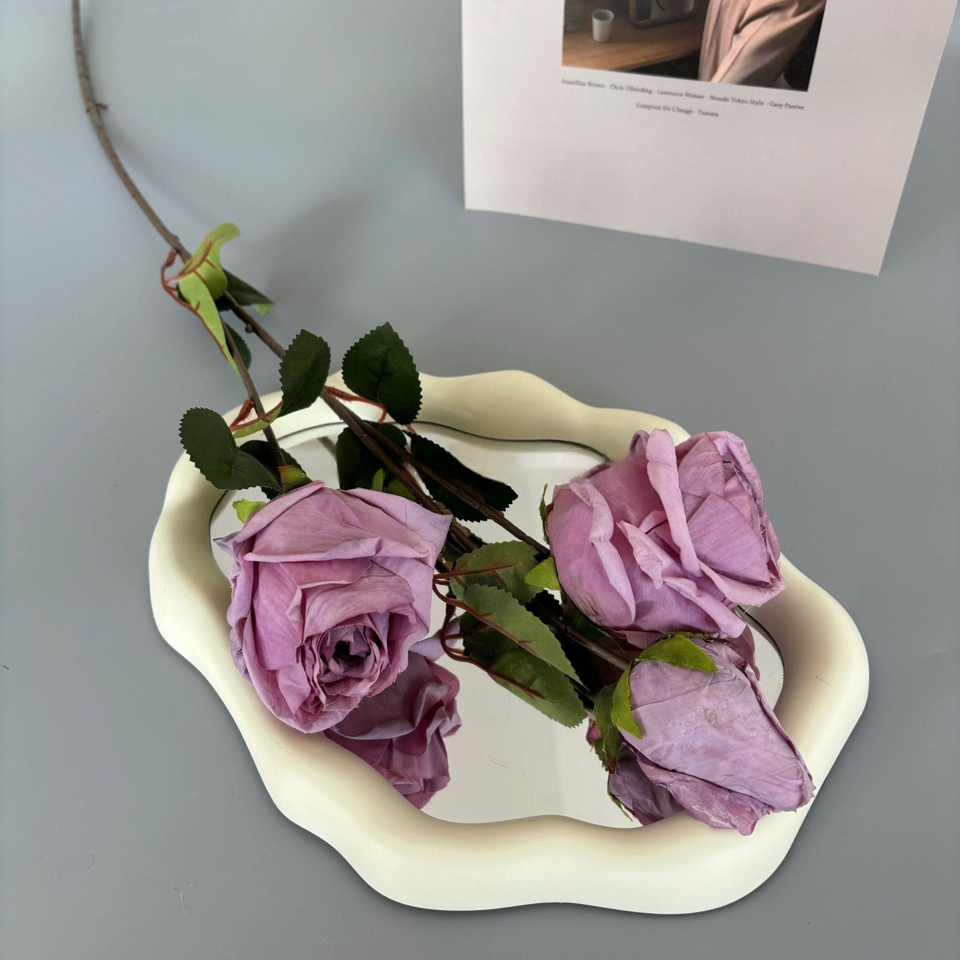 Valar Flower Vintage Edge-Burnt Artificial Rose – Realistic Gradient Petal Snow Mountain Rose Stem FS-1077