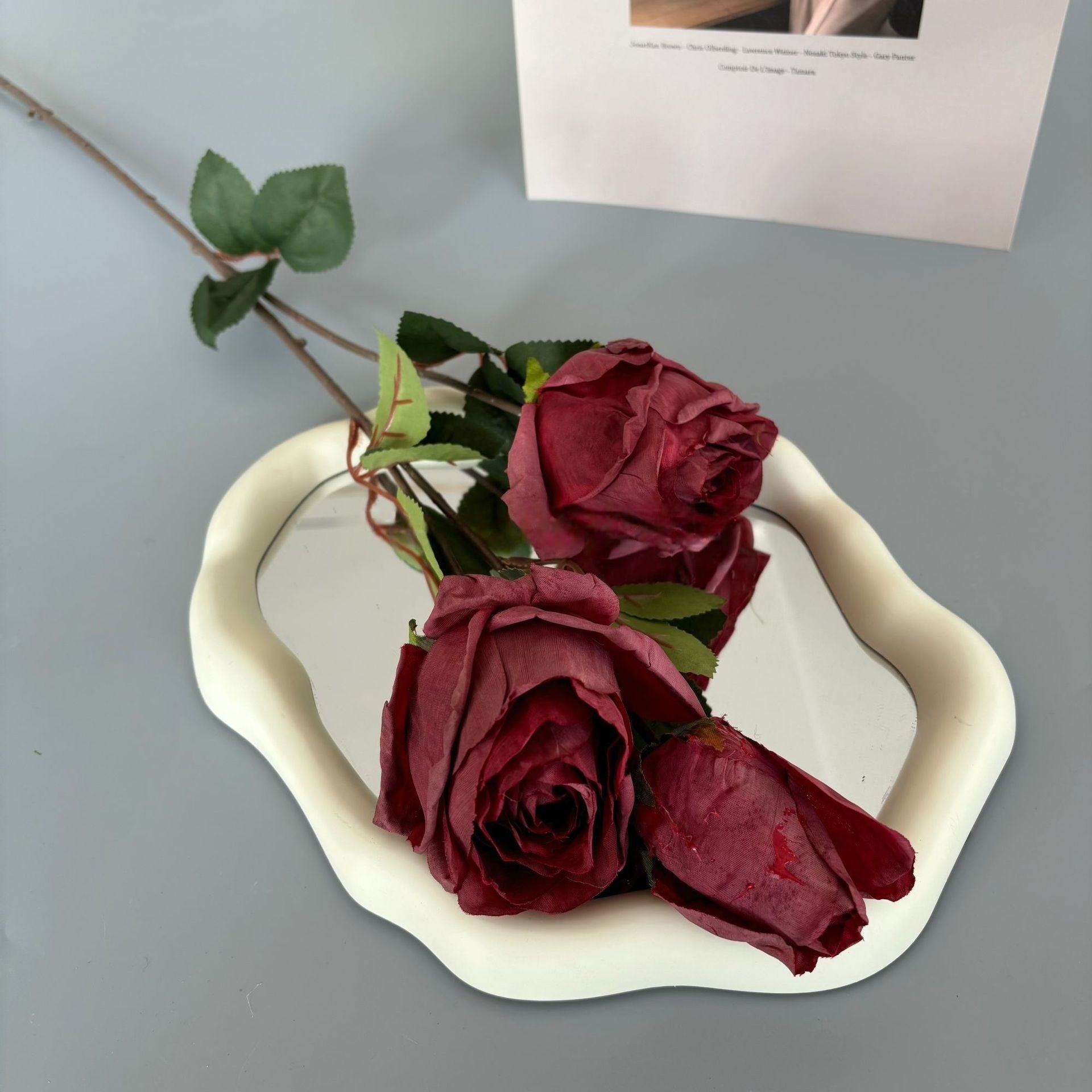 Valar Flower Vintage Edge-Burnt Artificial Rose – Realistic Gradient Petal Snow Mountain Rose Stem FS-1077