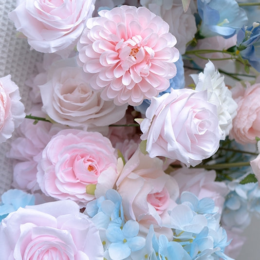 パステルピンクとブルーのフローラルウェディングテーブルランナー、人工花アレンジメント、レセプションデコレーション&イベントディスプレイ FA-223