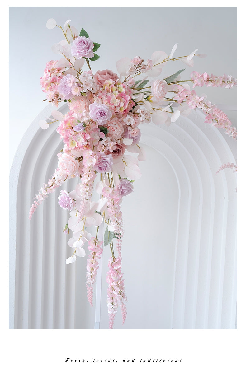 Arco y Conjunto de Pilar Floral Rosa, Fondo de Boda con Flores Artificiales, Decoración para Propuesta de Compromiso, Fotografía de Eventos FA-201