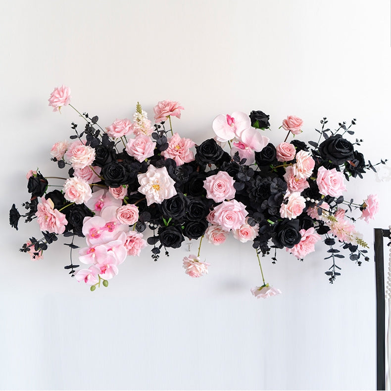 Black and Pink Artificial Flower Set – Modern Birthday Party Backdrop Decor with Faux Floral Arrangement FA-255