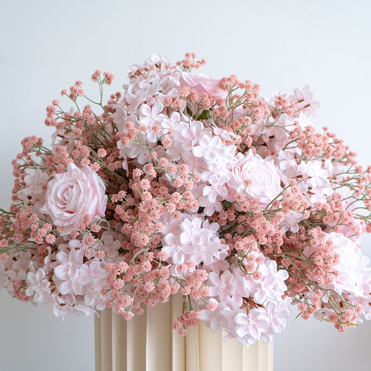 Baby’s Breath and Hydrangea Flower Display – Blush Pink Faux Arrangement for Wedding Entrance or Party Decor FA-251