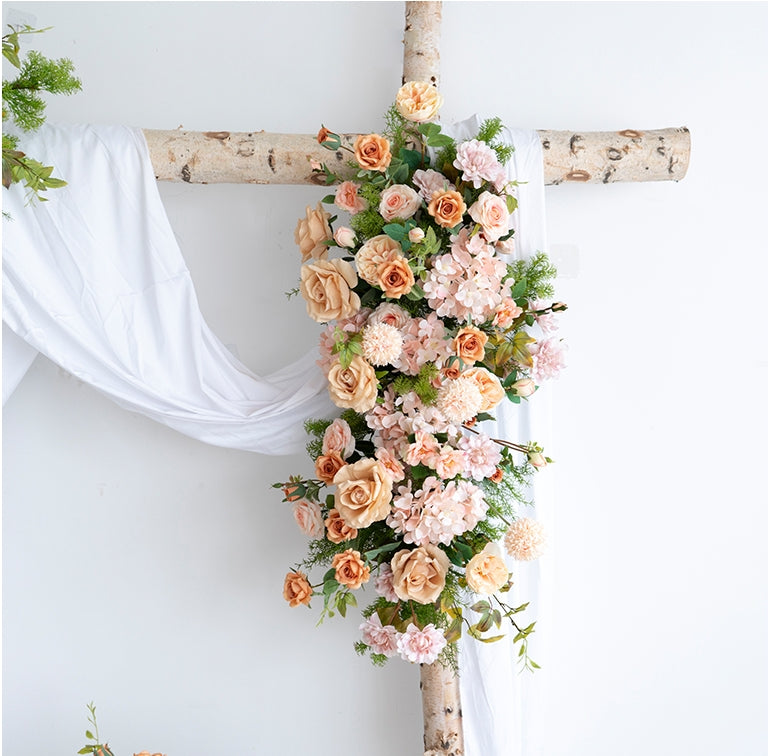 Champagne Beige Artificial Flower Arch – Romantic Wedding Backdrop for Outdoor or Indoor Ceremonies FA-249