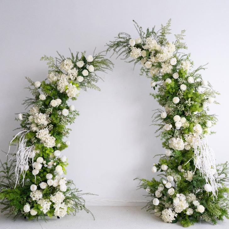 Botanical Horn Arch with White Roses – Artificial Flower Structure for Garden Weddings and Photoshoots VA-365