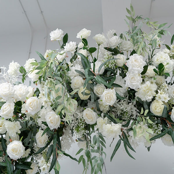 Valar Flower White Floral Wedding Arch with Greenery – Faux Rose Arch for Outdoor Ceremony & Proposal VA-391