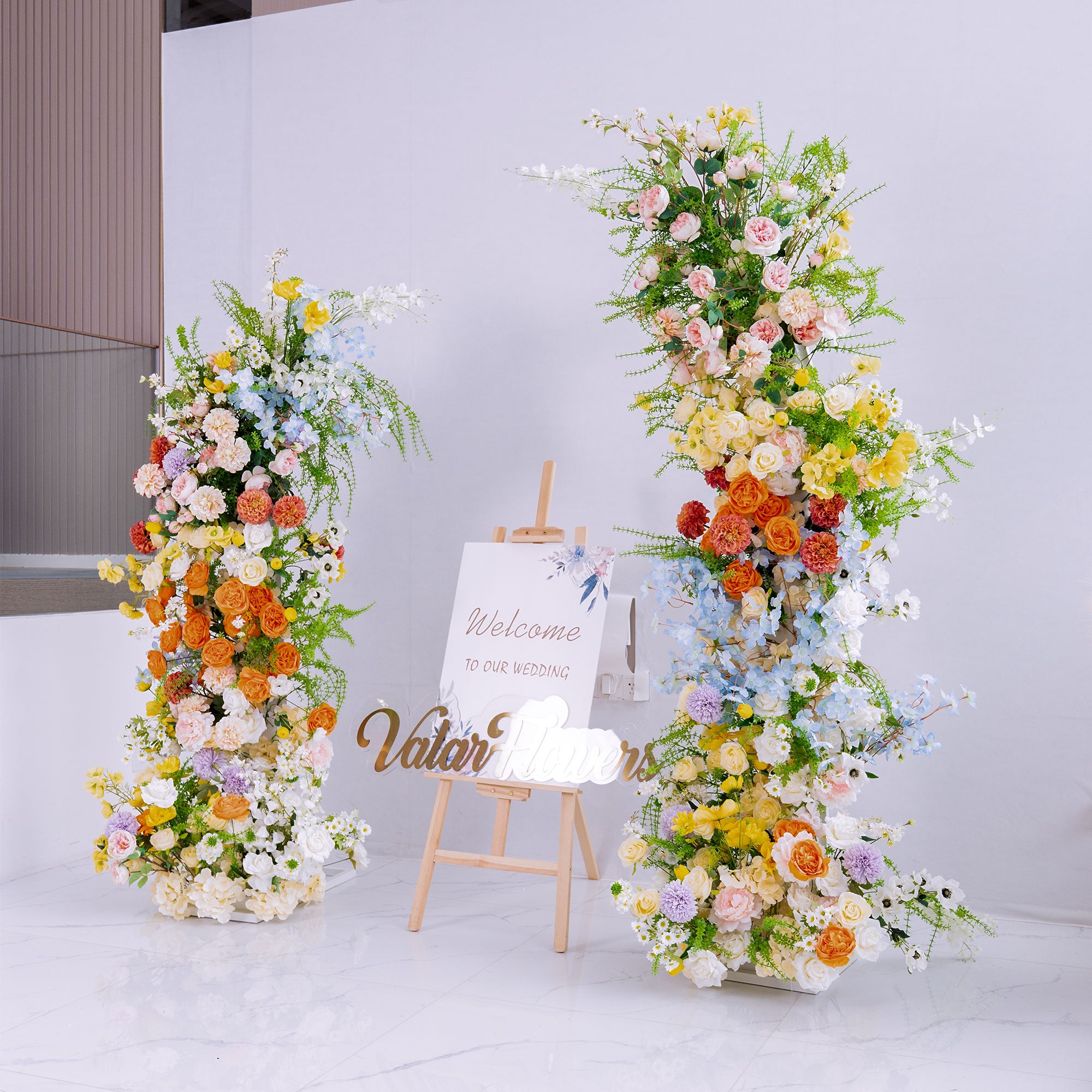 Valar Flower Bright Floral Arch Columns – Free-Standing Faux Flower Set for Events & Photo Backdrop VA-375