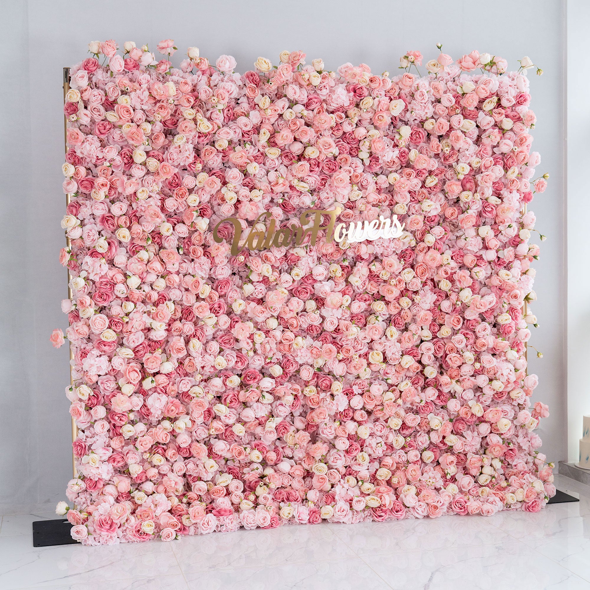 결혼식 및 파티 축하 장식을 위한 5D 핑크 로즈 롤업 꽃 벽 배경 VF-501