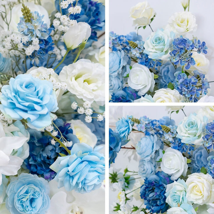 Combinación Floral Azul Tiffany y Blanco - Exhibición Floral Elegante para Área de Bienvenida de Boda FA-254