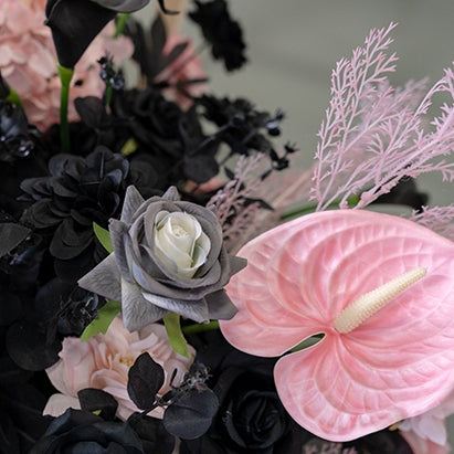 Decoración de boda elegante en negro y rosa con flores, arreglo de flores artificiales, fondo para ceremonia FA-212
