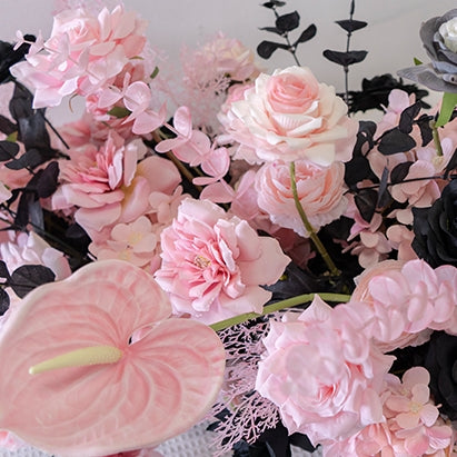 Decoración de boda elegante en negro y rosa con flores, arreglo de flores artificiales, fondo para ceremonia FA-212