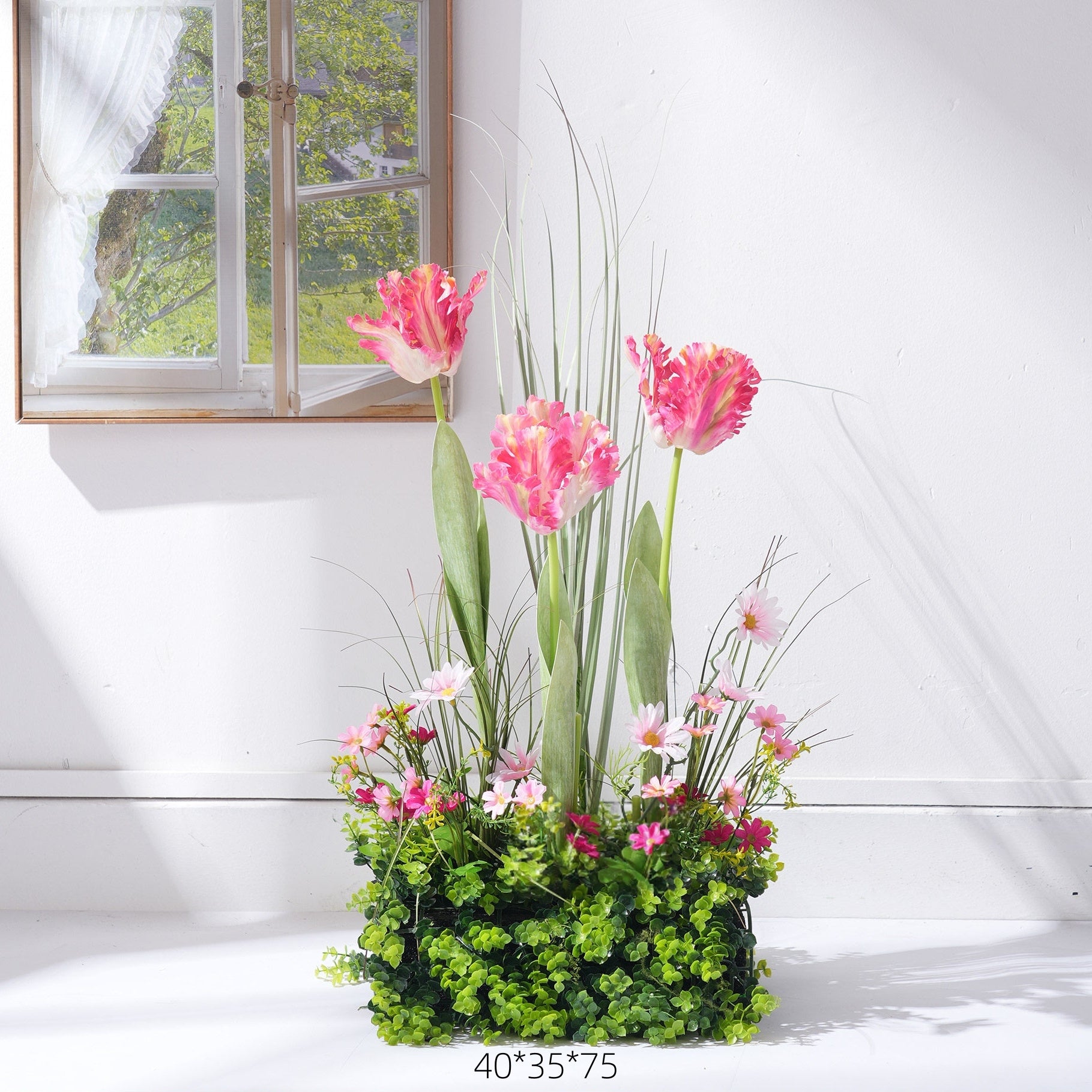 Configuración de flores artificiales inspiradas en la primavera – Conjunto de flores artificiales azules y amarillas para eventos FA-264