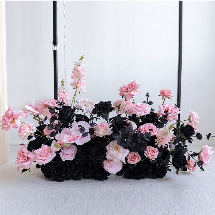Black and Pink Artificial Flower Set – Modern Birthday Party Backdrop Decor with Faux Floral Arrangement FA-255