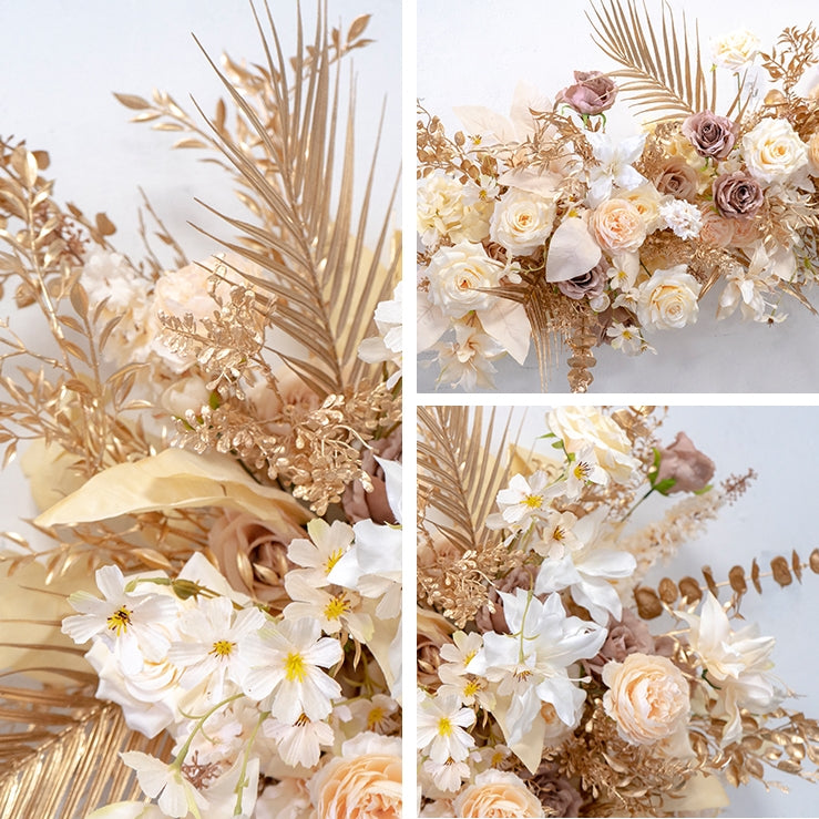 Champagne Beige and Gold Artificial Flower Set – Boho Chic Floral Installation for Weddings & Showers FA-258