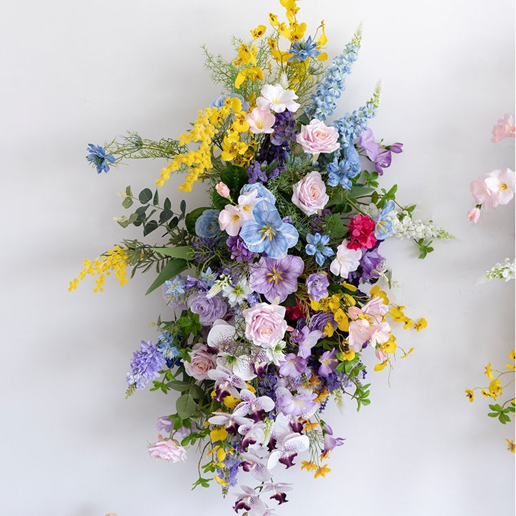 Colorful Spring Artificial Flower Set – Welcome Area Floral Display in Purple, Yellow, and Blue Tones FA-250