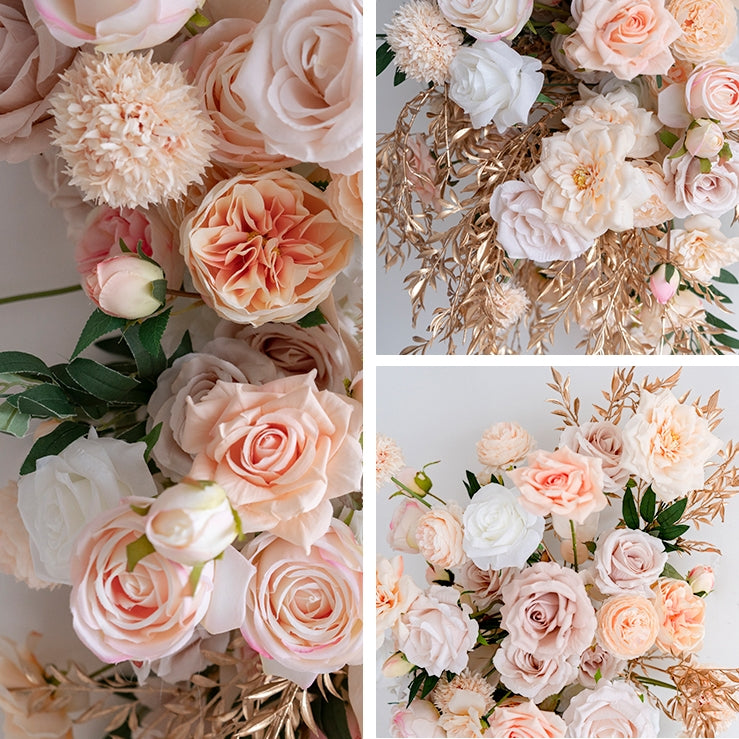 Champagne Gold Artificial Flower Set – Elegant Faux Floral Decor for Wedding Welcome Area and Photo Backdrop FA-252