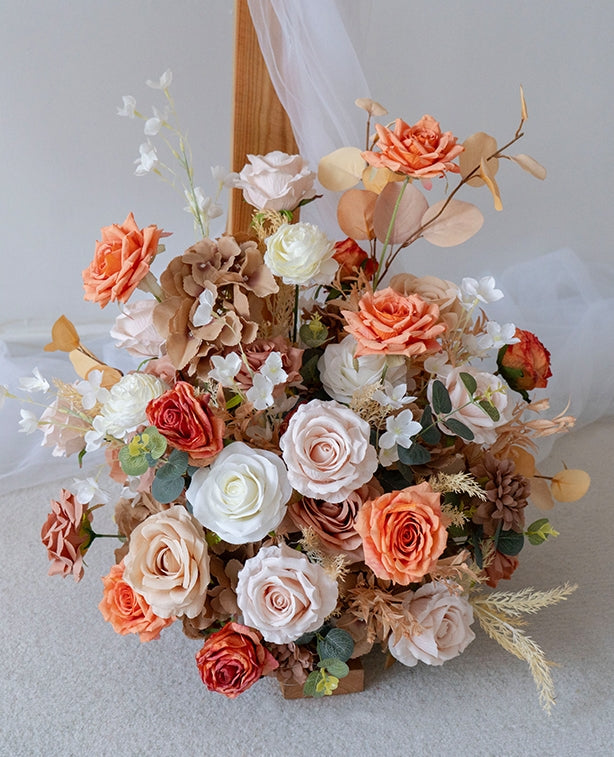 Pfirsich- und weiße Rosen-Hochzeitsbogen und -Mittelstücke, künstliche Blumen-Hochzeitsdekoration, Brautparty-Dekor FA-203