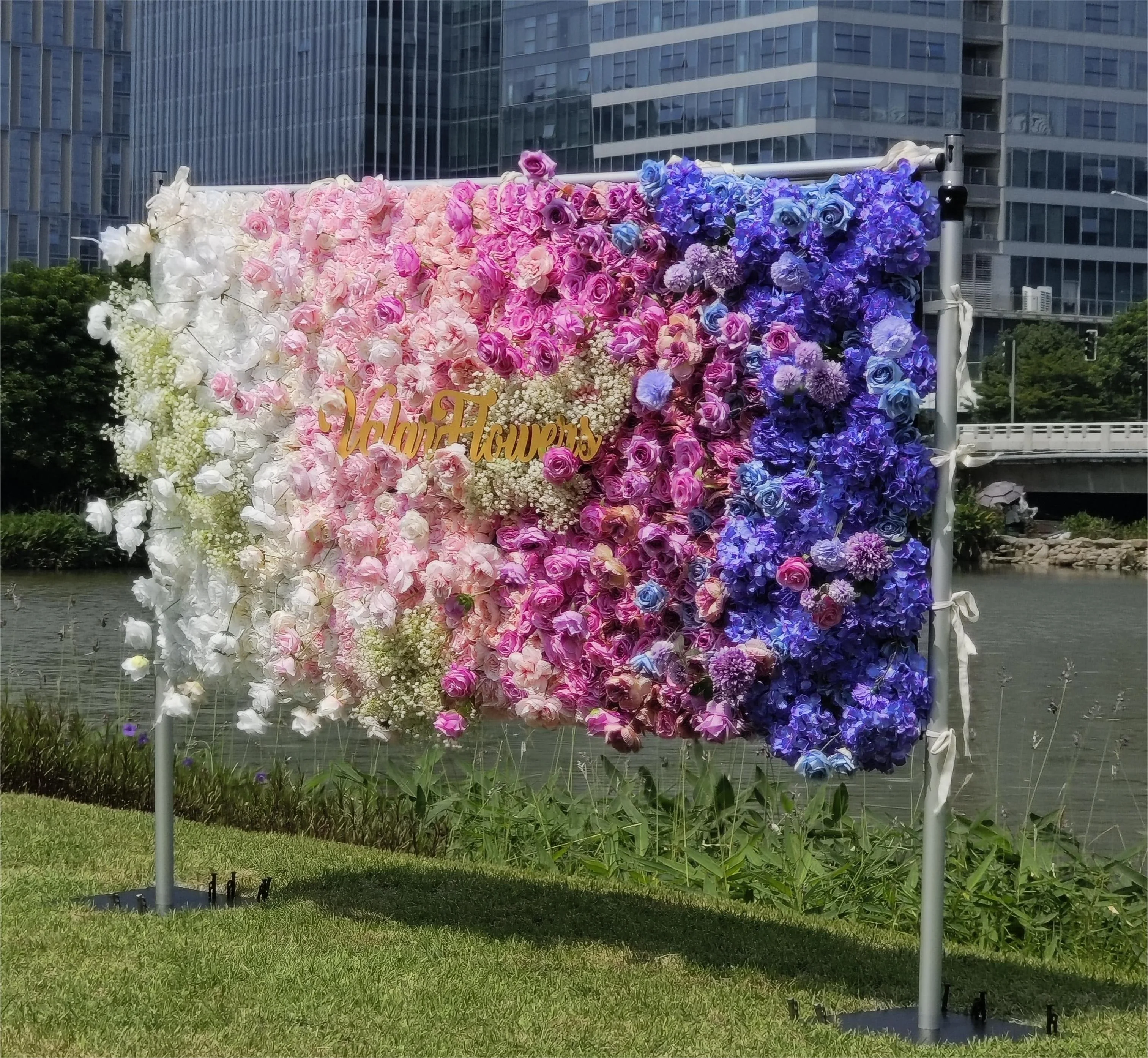 Valar 꽃 롤업 패브릭 인공 꽃 벽 웨딩 배경, 꽃 파티 장식, 이벤트 사진-VF-340