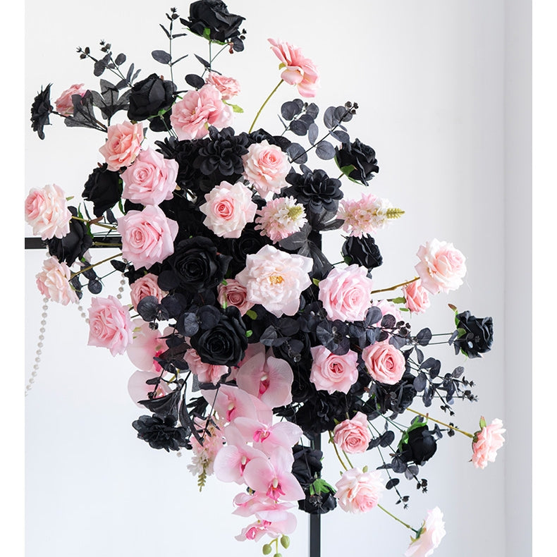 Black and Pink Artificial Flower Set – Modern Birthday Party Backdrop Decor with Faux Floral Arrangement FA-255