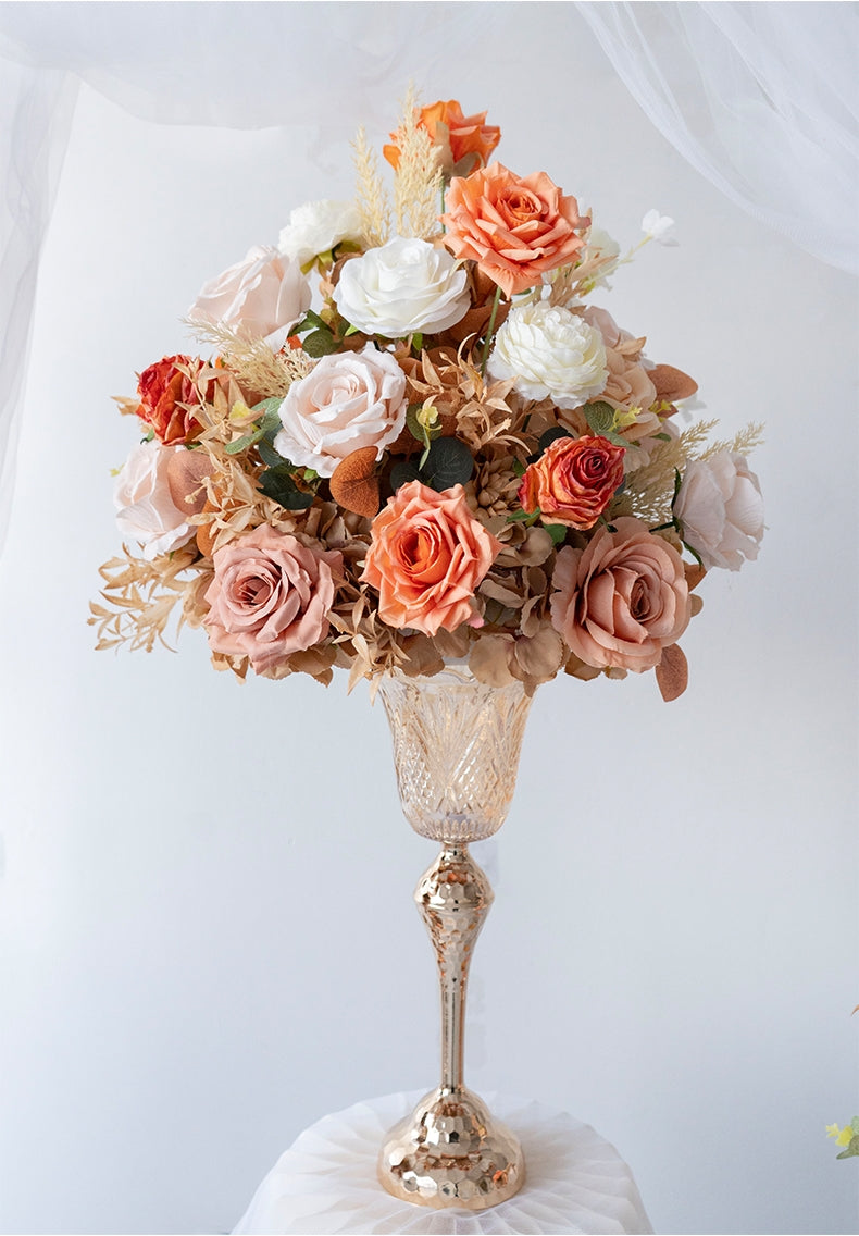 Pfirsich- und weiße Rosen-Hochzeitsbogen und -Mittelstücke, künstliche Blumen-Hochzeitsdekoration, Brautparty-Dekor FA-203