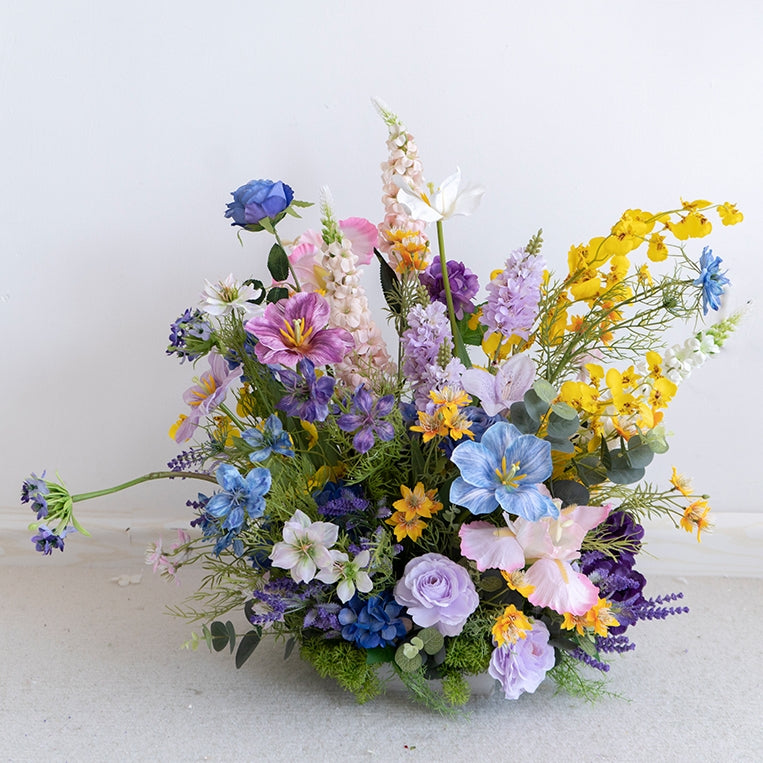Colorful Spring Artificial Flower Set – Welcome Area Floral Display in Purple, Yellow, and Blue Tones FA-250