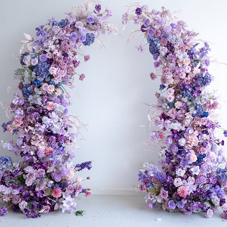 バラールパープルドリームホーンアーチ、人工フラワーバックドロップ、エレガントな結婚式装飾、豪華なイベント写真小道具 VA-339