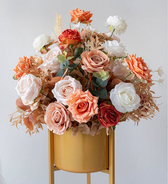 Pfirsich- und weiße Rosen-Hochzeitsbogen und -Mittelstücke, künstliche Blumen-Hochzeitsdekoration, Brautparty-Dekor FA-203