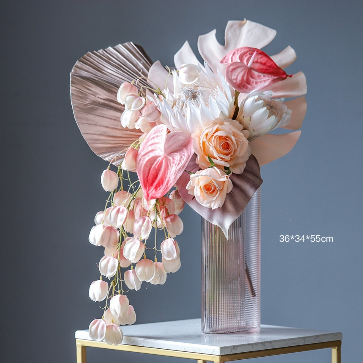 Modern Sculptural Faux Flower Arrangement | Luxury Artistic Floral Centerpiece for Weddings, Hotels & Home Decor VB-209 (Without Vase)