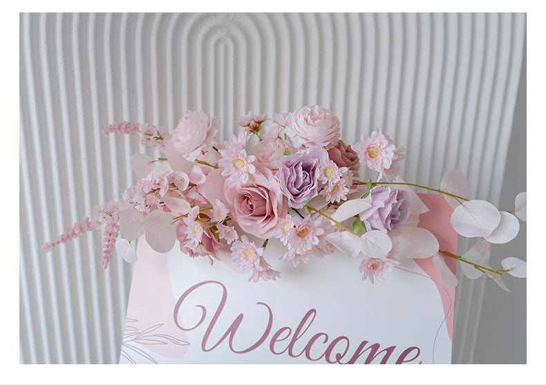 ピンクフローラルアーチと柱セット、人工花の結婚式バックドロップ、エンゲージメントプロポーズデコール、イベントフォトグラフィー FA-201