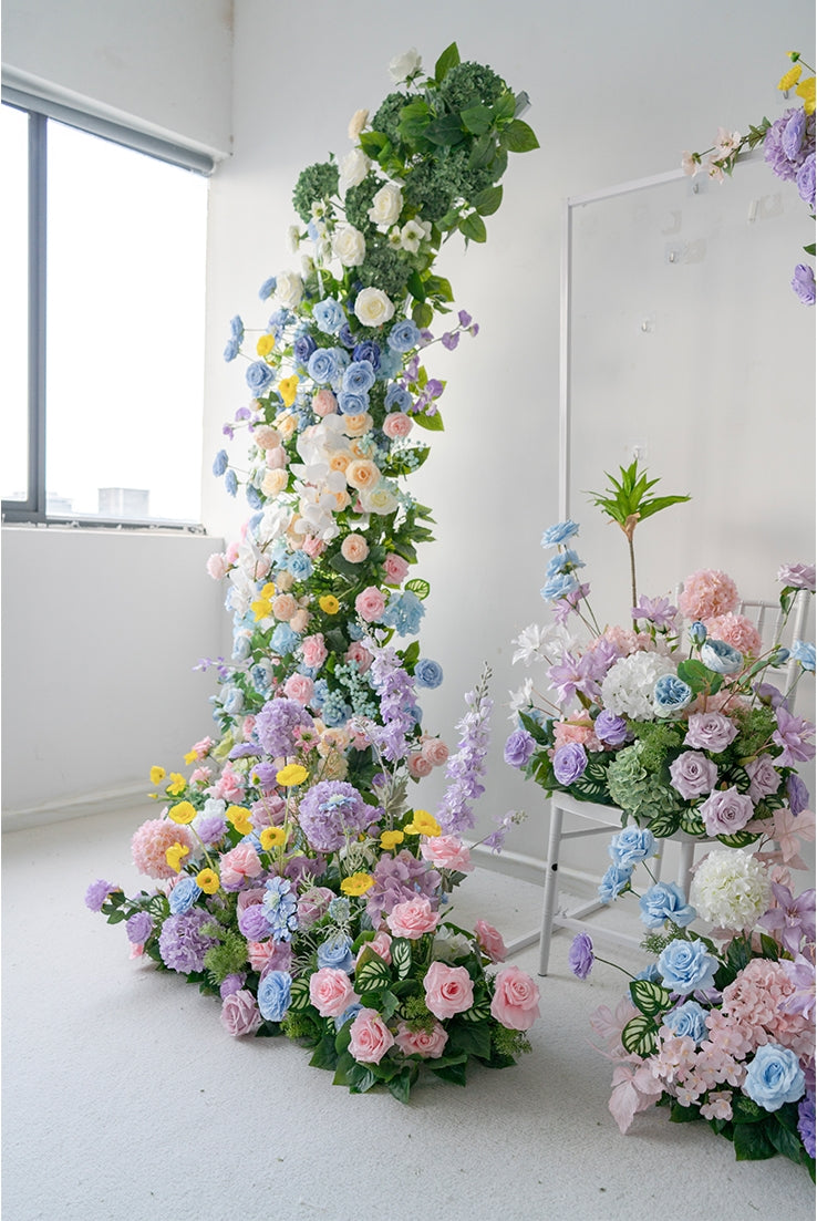 Arche florale élégante en forme de lune pour cérémonie de mariage - Arche de fleurs artificielles pour mariages, événements et occasions spéciales