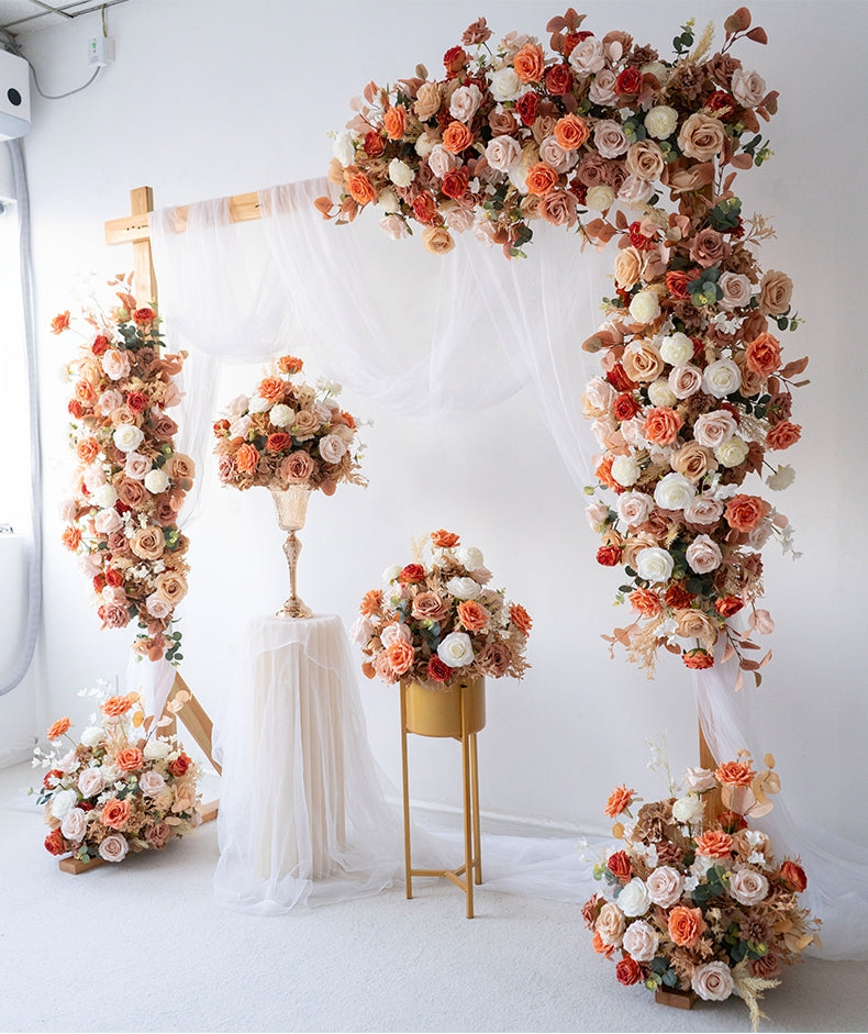 Pfirsich- und weiße Rosen-Hochzeitsbogen und -Mittelstücke, künstliche Blumen-Hochzeitsdekoration, Brautparty-Dekor FA-203