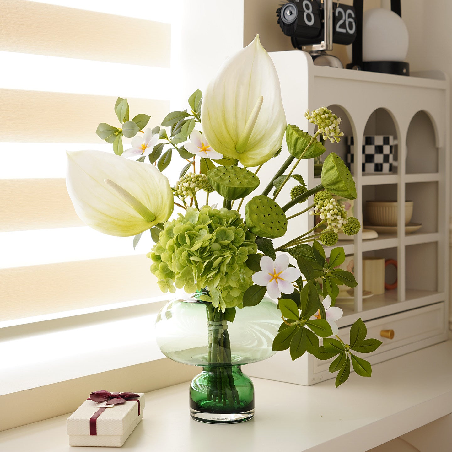 ValarFlower Green Artificial Floral Arrangement for Home Decor, Wedding Table Centerpiece & Event Decoration VB-245