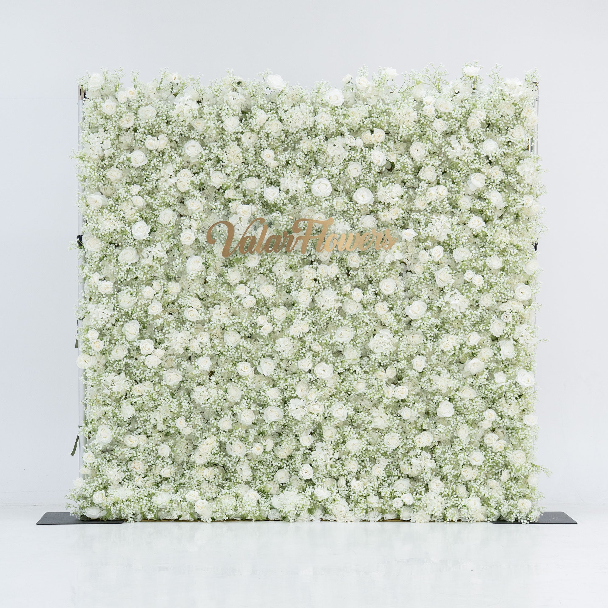 ValarFlowers 人工フラワー壁面バックドロップ: セレーンメドウズ 人工フラワー壁面バックドロップ: ホワイトローズ & ベイビーズブレス エディション-VF-268-2