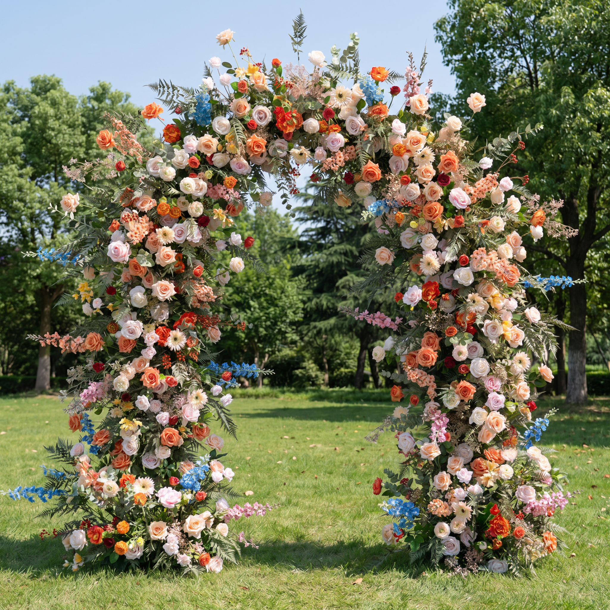モネ風人工花アーチ – セレモニーやイベントのためのカラフルな印象派
