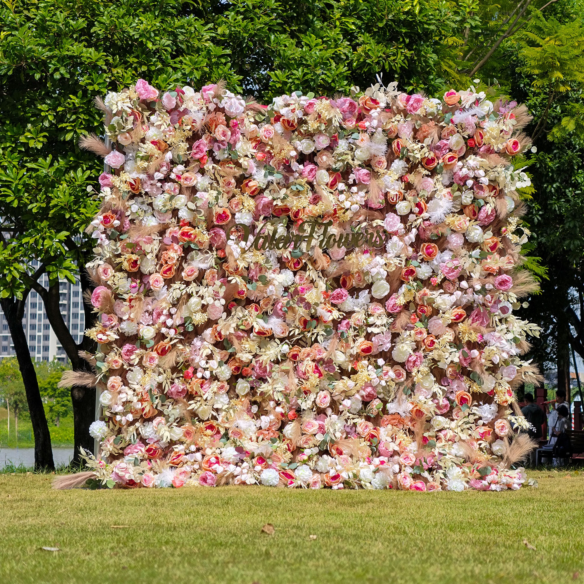 バラーフラワーロールアップファブリック人工花壁結婚式バックドロップ、フローラルパーティーデコレーション、イベントフォトグラフィー-VF-327-2